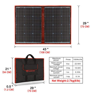 Dokio 100W 18V PORTABLE FOLDABLE Solar Panel Kit (21x28inch, 5.9lb) Monocrystalline(HIGH Efficiency) with CONTROLLER 2 USB Output to Charge 12V Batteries (All Types: Vented AGM Gel) RV Camper Boat - NOS thumbnail